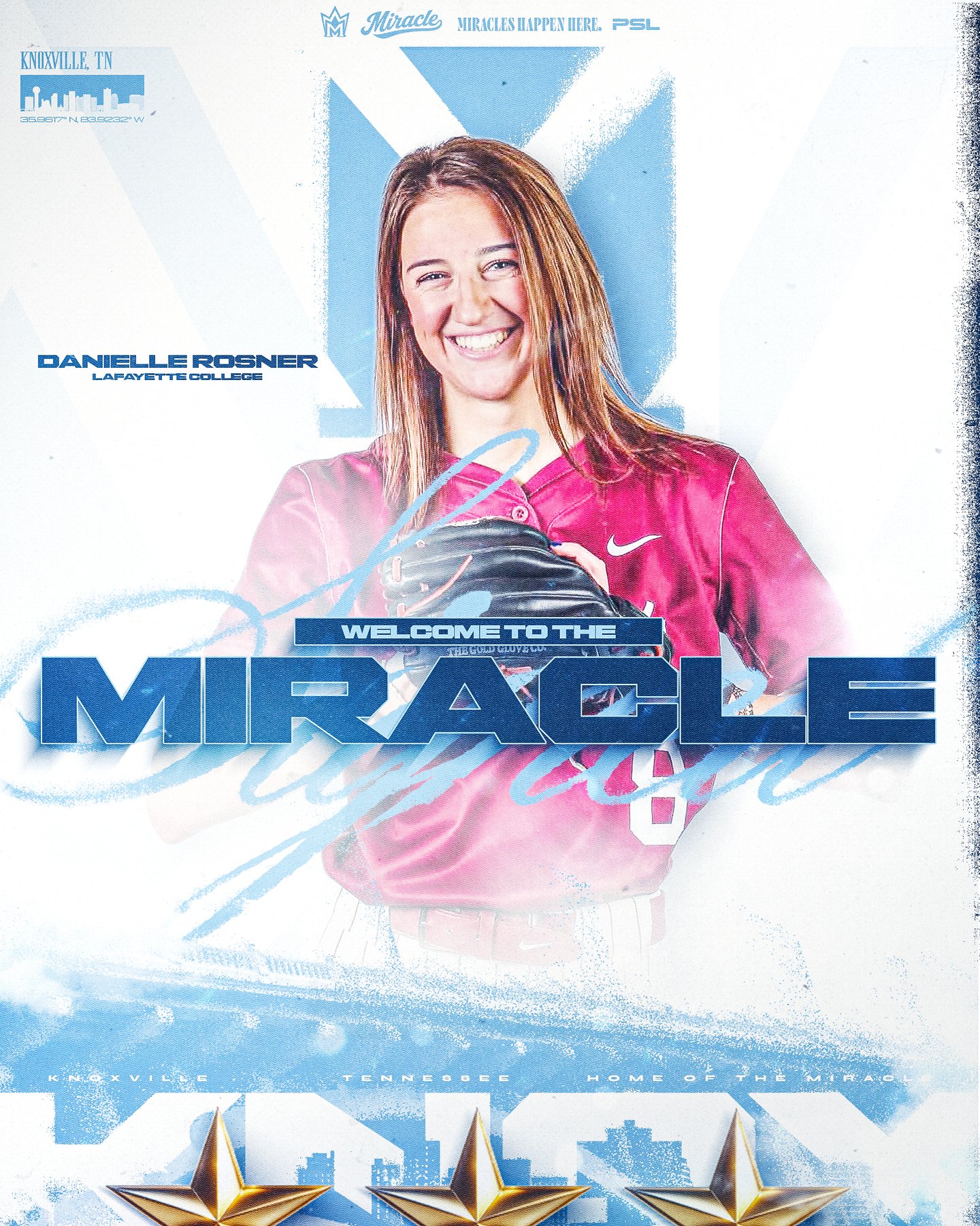 Official Knoxville Miracle signing announcement graphic featuring Danielle Rosner